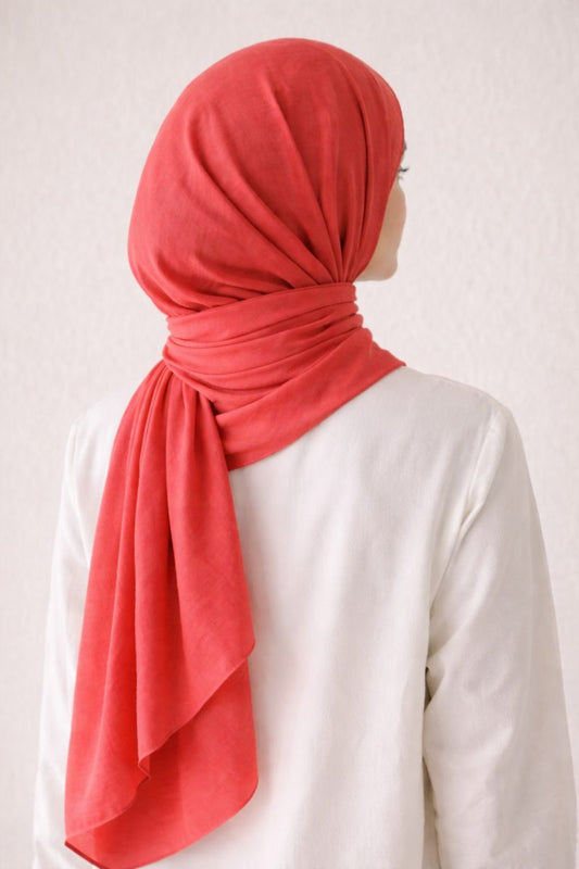 Feiner Hijab aus Mischstoff - Korallenrot