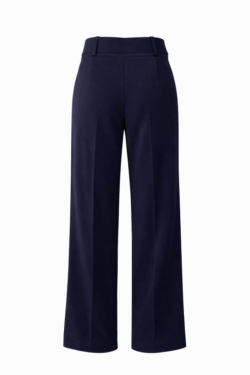 High-Waist Falthose mit Gürtel - Marineblau
