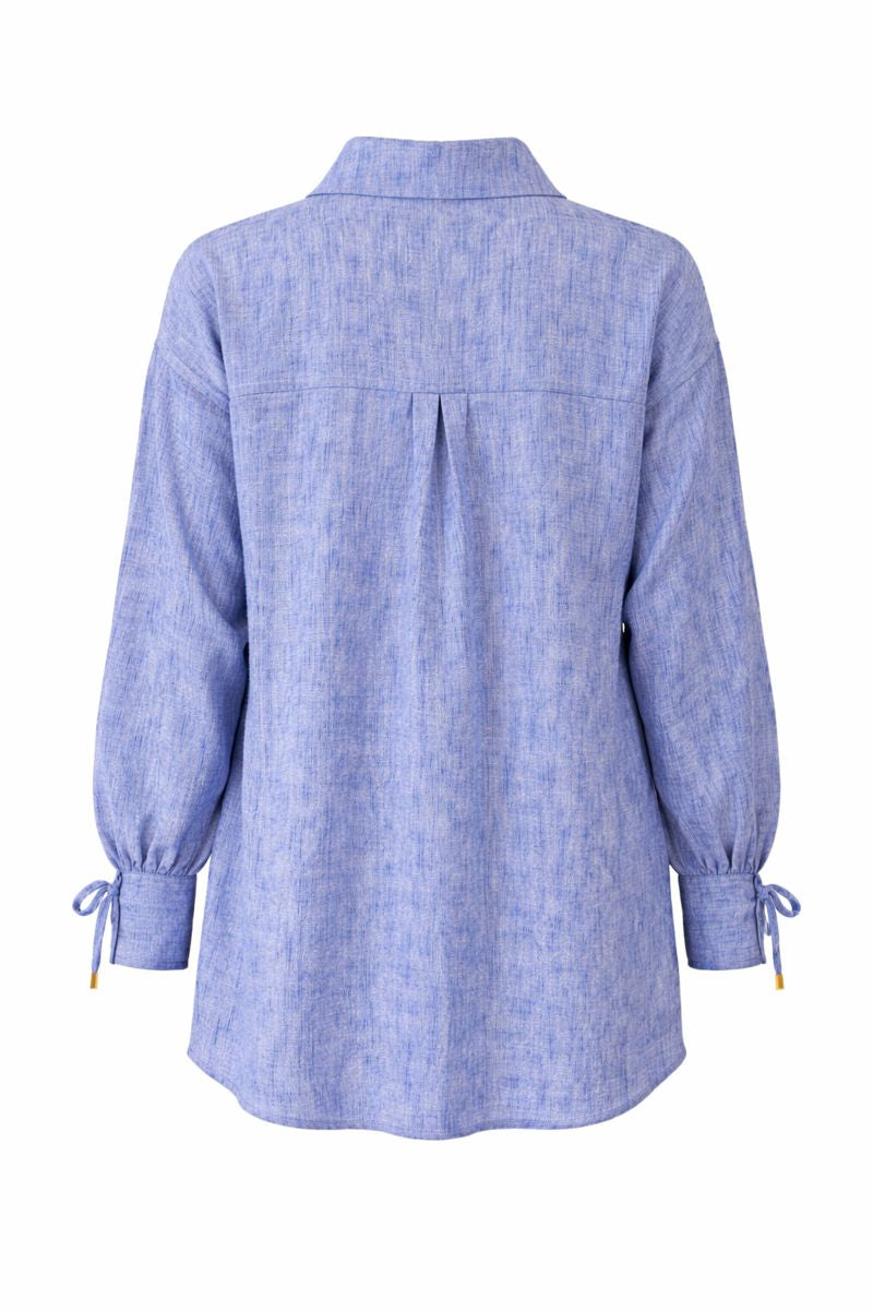 Bluse mit Tie-Front und Ärmelschleife - Blau