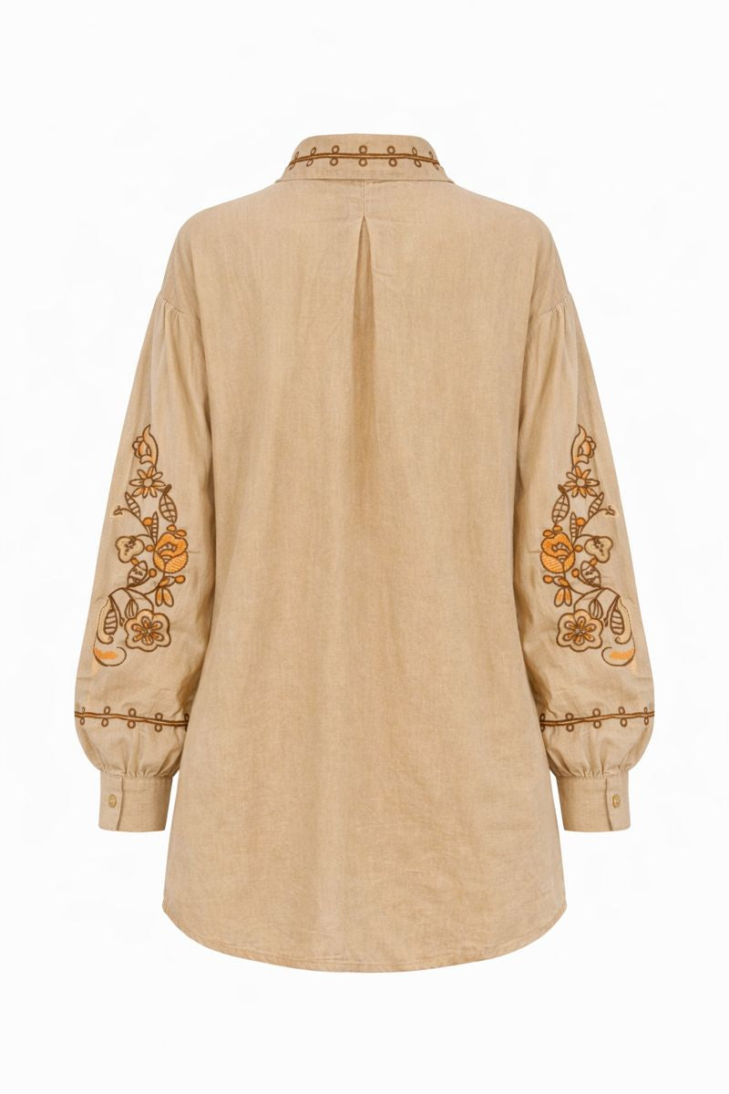 Bluse mit Ballonärmel und Fadenstickerei