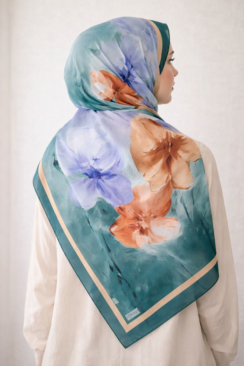 Hijab mit Blumenmuster - Grün