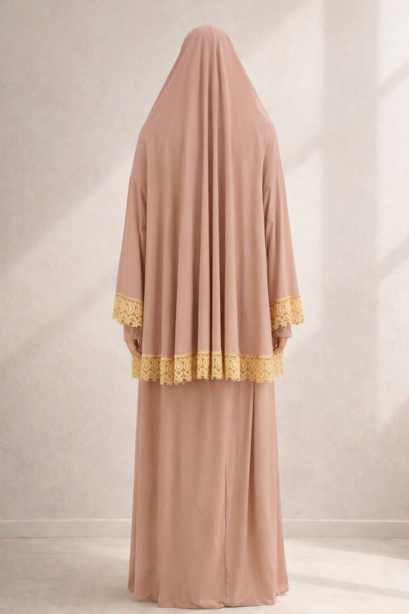 Zweiteilige Gebetskleidung mit Spitze - Rosa