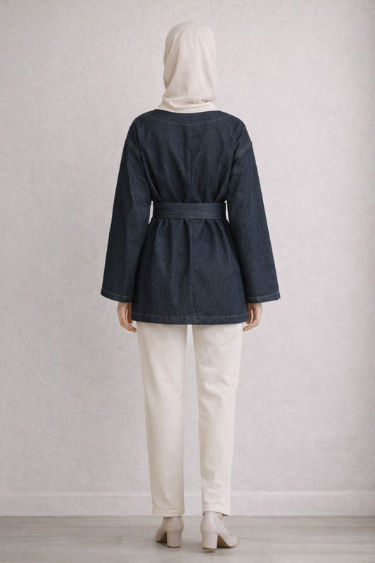 Kimono-Jeansjacke mit Gürtel