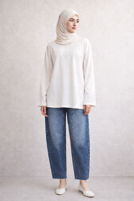 Baggy-Fit Jeanshose mit Cut-Legs - Dunkel