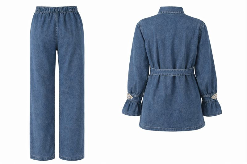 Jeans-Anzug mit Funkelstein-Manschette