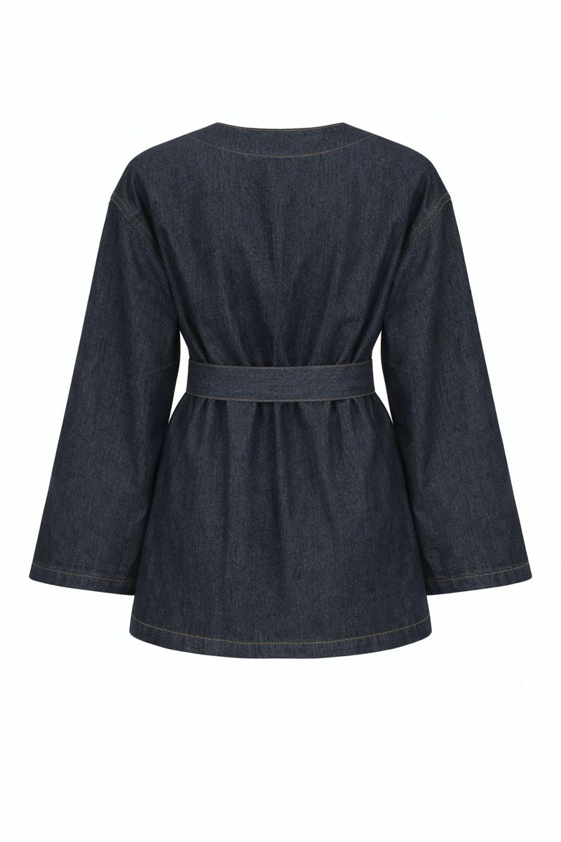 Kimono-Jeansjacke mit Gürtel