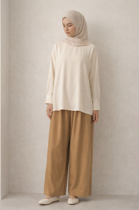 Weite Bundfaltenhose - Goldbraun