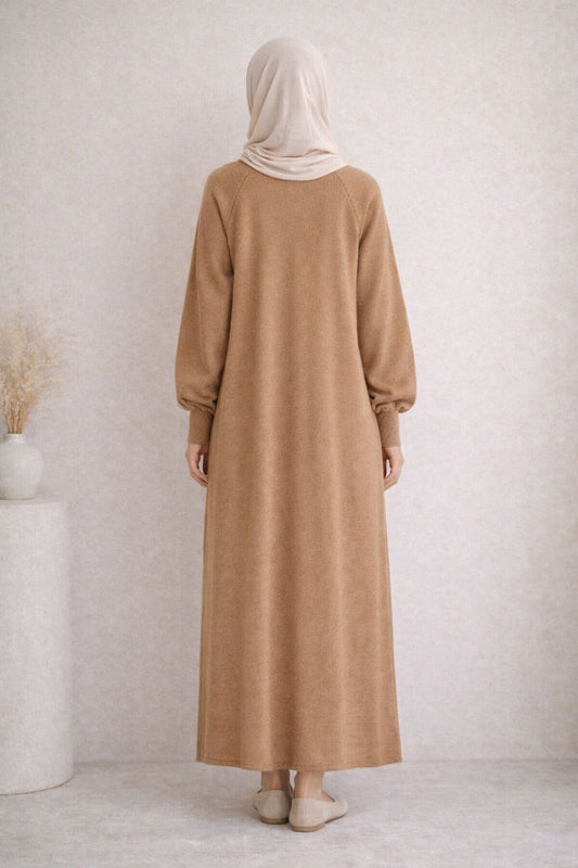 Strickkleid mit Ballonärmel - Nerzbraun