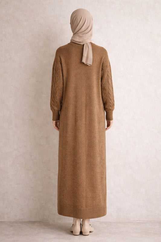 Strickkleid mit Zopfmuster - Nerzbraun