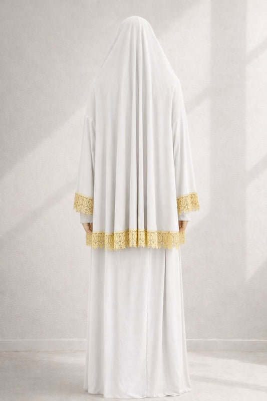 Zweiteilige Gebetskleidung mit Spitze - Cremeweiß
