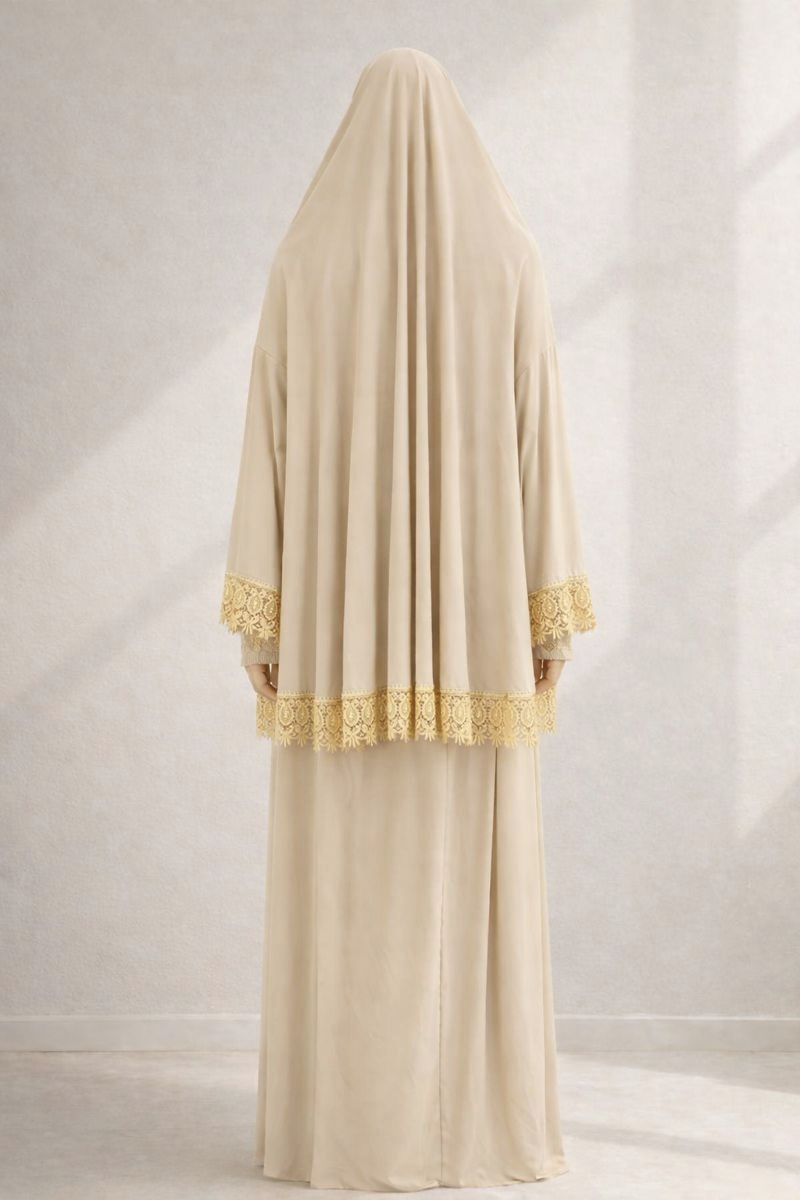 Zweiteilige Gebetskleidung mit Spitze - Beige