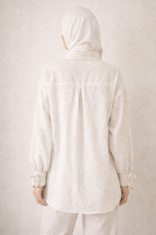 Bluse mit Tie-Front und Ärmelschleife - Weiß