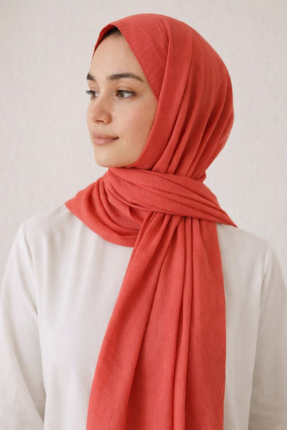 Feiner Hijab aus Mischstoff - Korallenrot