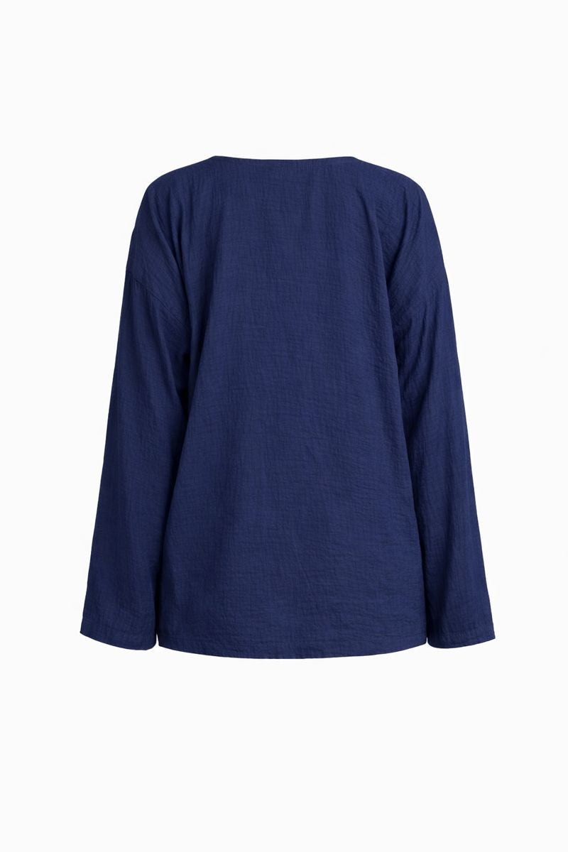 Zweiteiliges Set mit Tie-Front-Top und Zierperlen - Marineblau