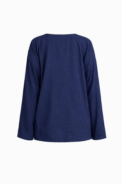 Zweiteiliges Set mit Tie-Front-Top und Zierperlen - Marineblau