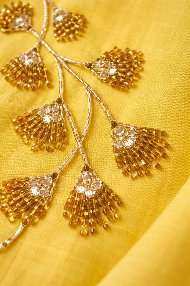 Zweiteiliges Set mit Perlenstickerei - Gelb