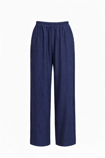 Zweiteiliges Set mit Tie-Front-Top und Zierperlen - Marineblau