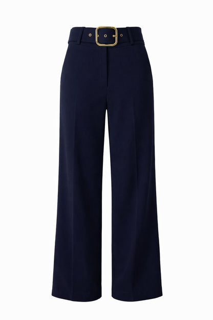 High-Waist Falthose mit Gürtel - Marineblau