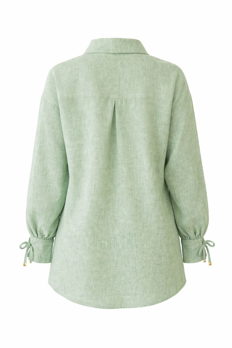 Bluse mit Tie-Front und Ärmelschleife - Hellgrün
