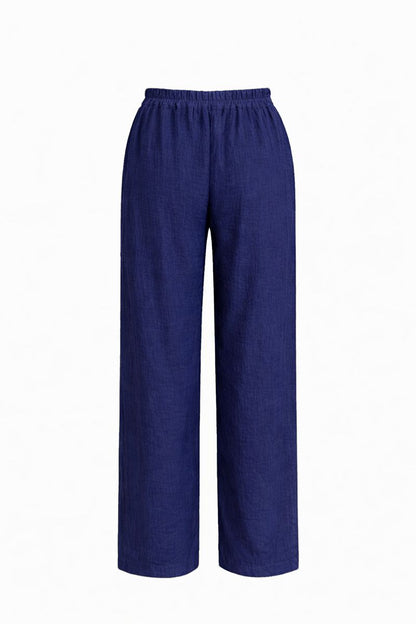 Zweiteiliges Set mit Tie-Front-Top und Zierperlen - Marineblau