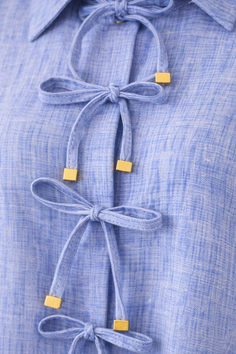Bluse mit Tie-Front und Ärmelschleife - Blau