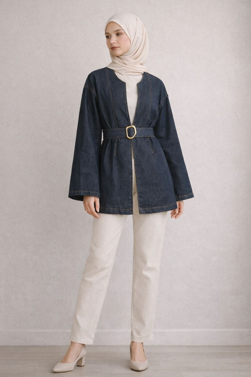 Kimono-Jeansjacke mit Gürtel