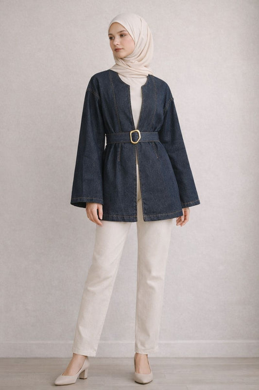 Kimono-Jeansjacke mit Gürtel