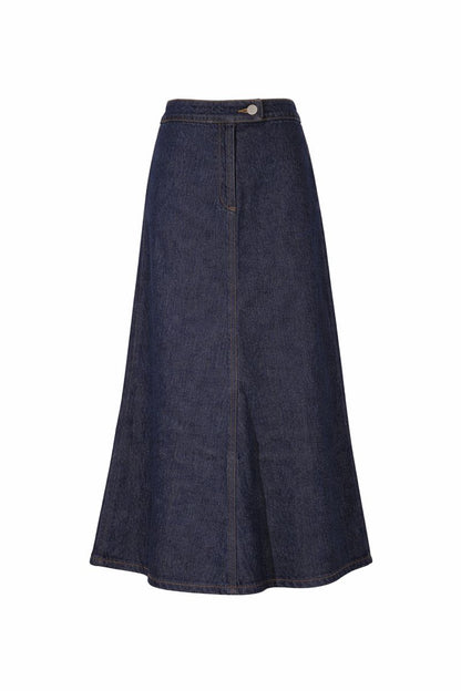 Zweiteiliges Jeans-Set aus asymmetrischem Gilet und Rock