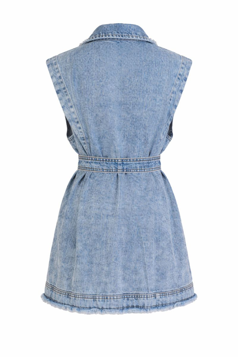 Ärmellose Jeansjacke mit Gürtel