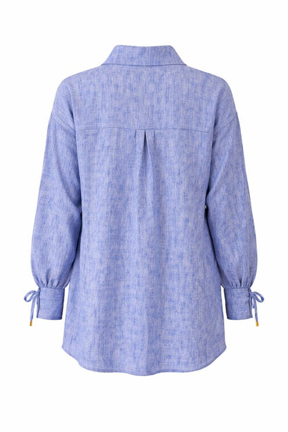 Bluse mit Tie-Front und Ärmelschleife - Blau