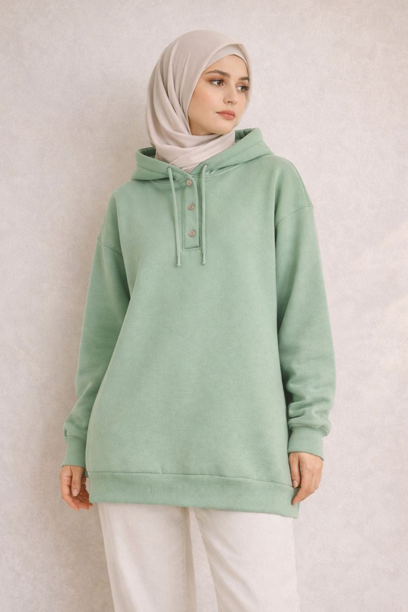 Kapuzenpullover mit Druckknöpfen - Mint
