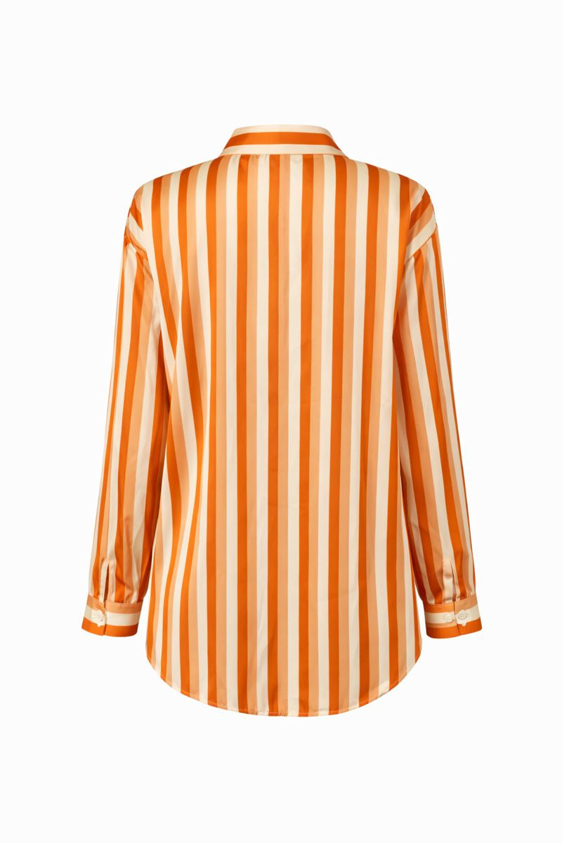 Satinbluse mit Streifenmuster - Orange
