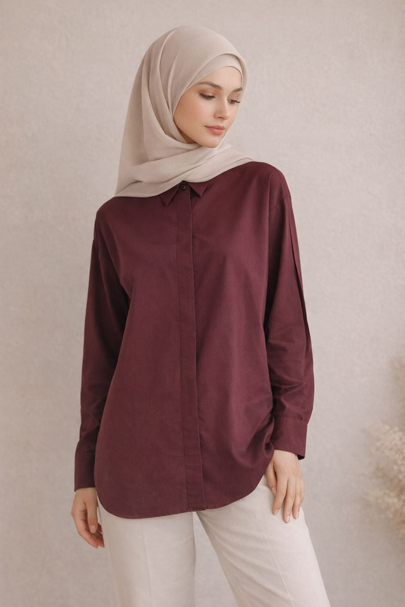 Basic Hemd mit verdeckter Knopfleiste - Rot