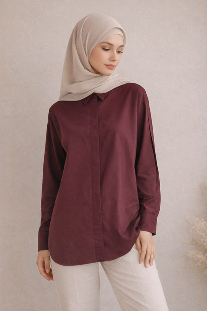 Basic Hemd mit verdeckter Knopfleiste - Rot