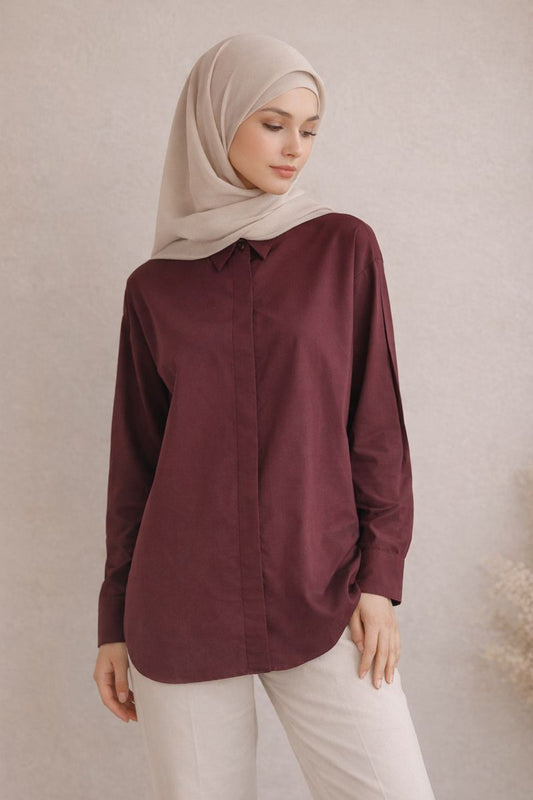 Basic Hemd mit verdeckter Knopfleiste - Rot