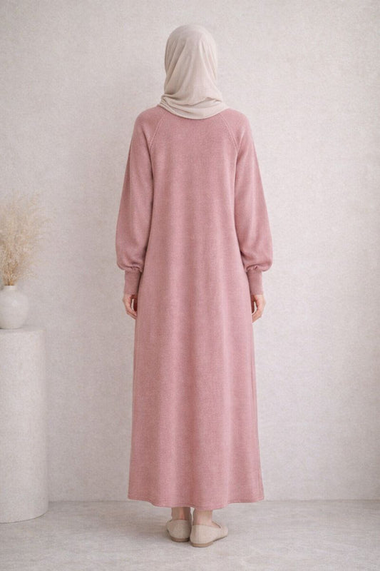 Strickkleid mit Ballonärmel - Rosa