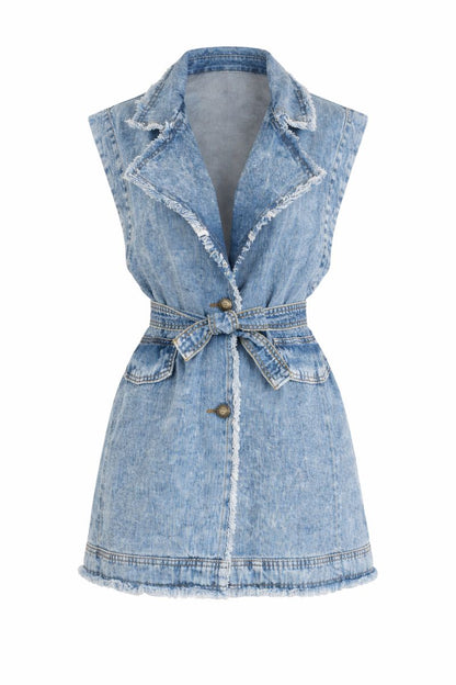 Ärmellose Jeansjacke mit Gürtel