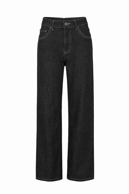 Zweiteiliger Jeans-Anzug mit Ziernähte und Gürtel