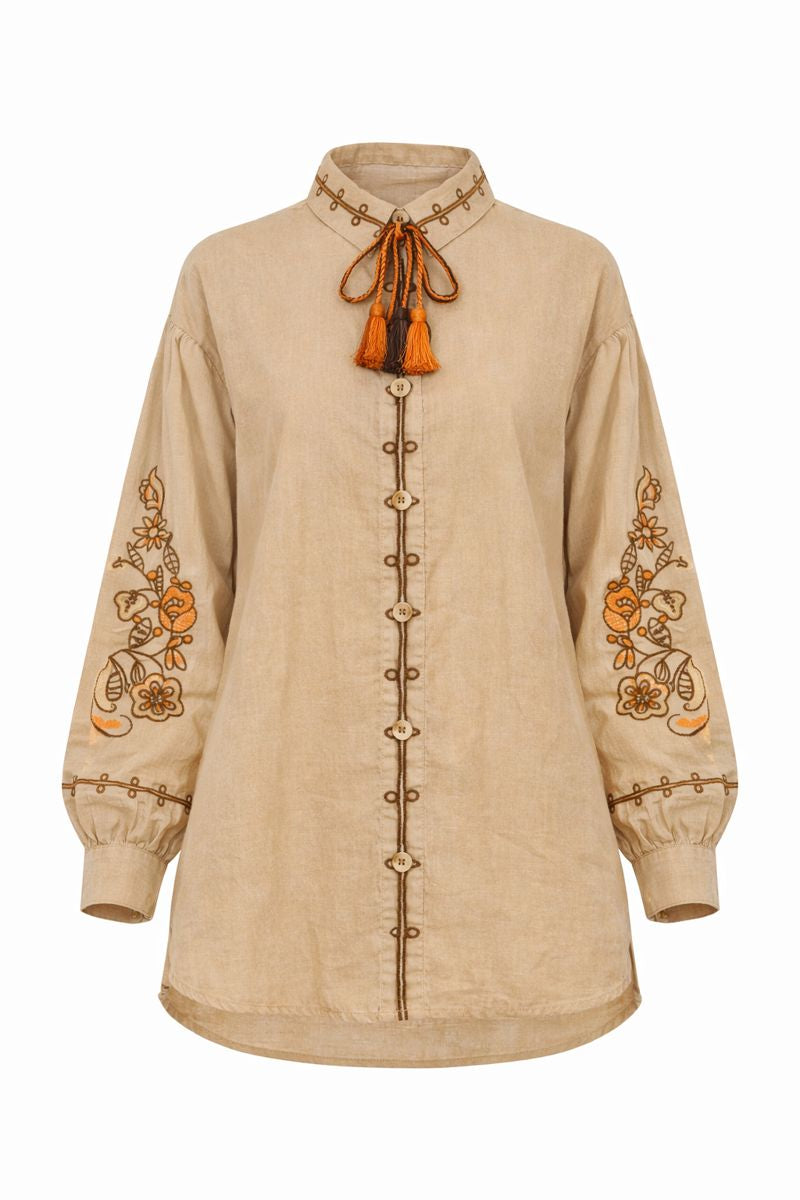 Bluse mit Ballonärmel und Fadenstickerei