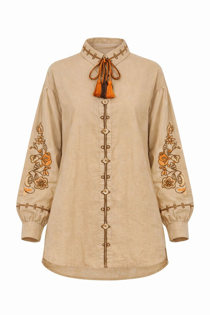 Bluse mit Ballonärmel und Fadenstickerei