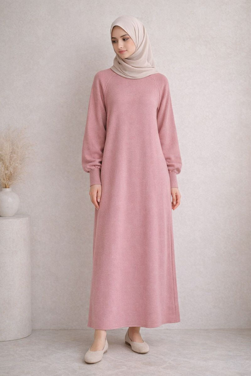 Strickkleid mit Ballonärmel - Rosa