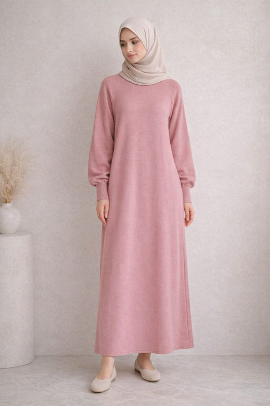 Strickkleid mit Ballonärmel - Rosa