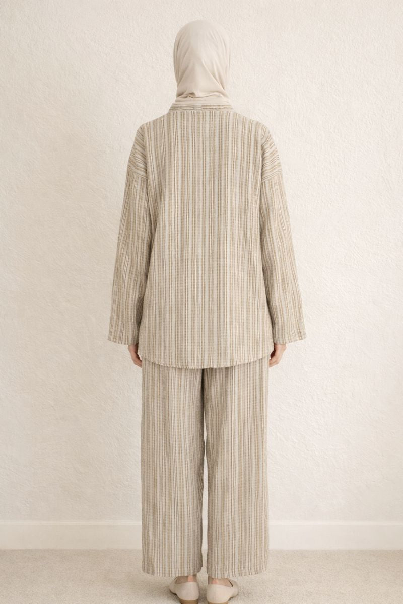 Zweiteiliges Kimonoset mit Tie-Front-Top - Grau