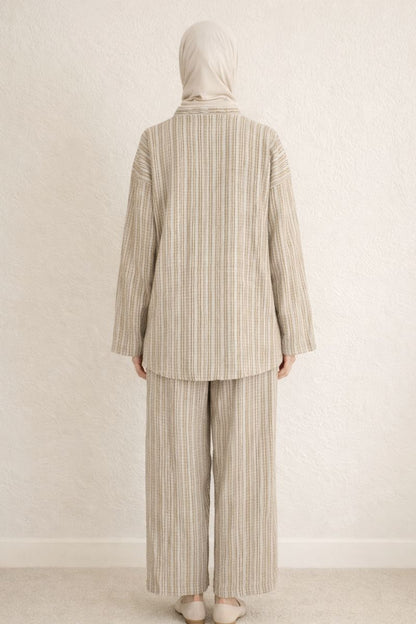 Zweiteiliges Kimonoset mit Tie-Front-Top - Grau