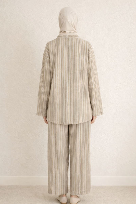 Zweiteiliges Kimonoset mit Tie-Front-Top - Grau