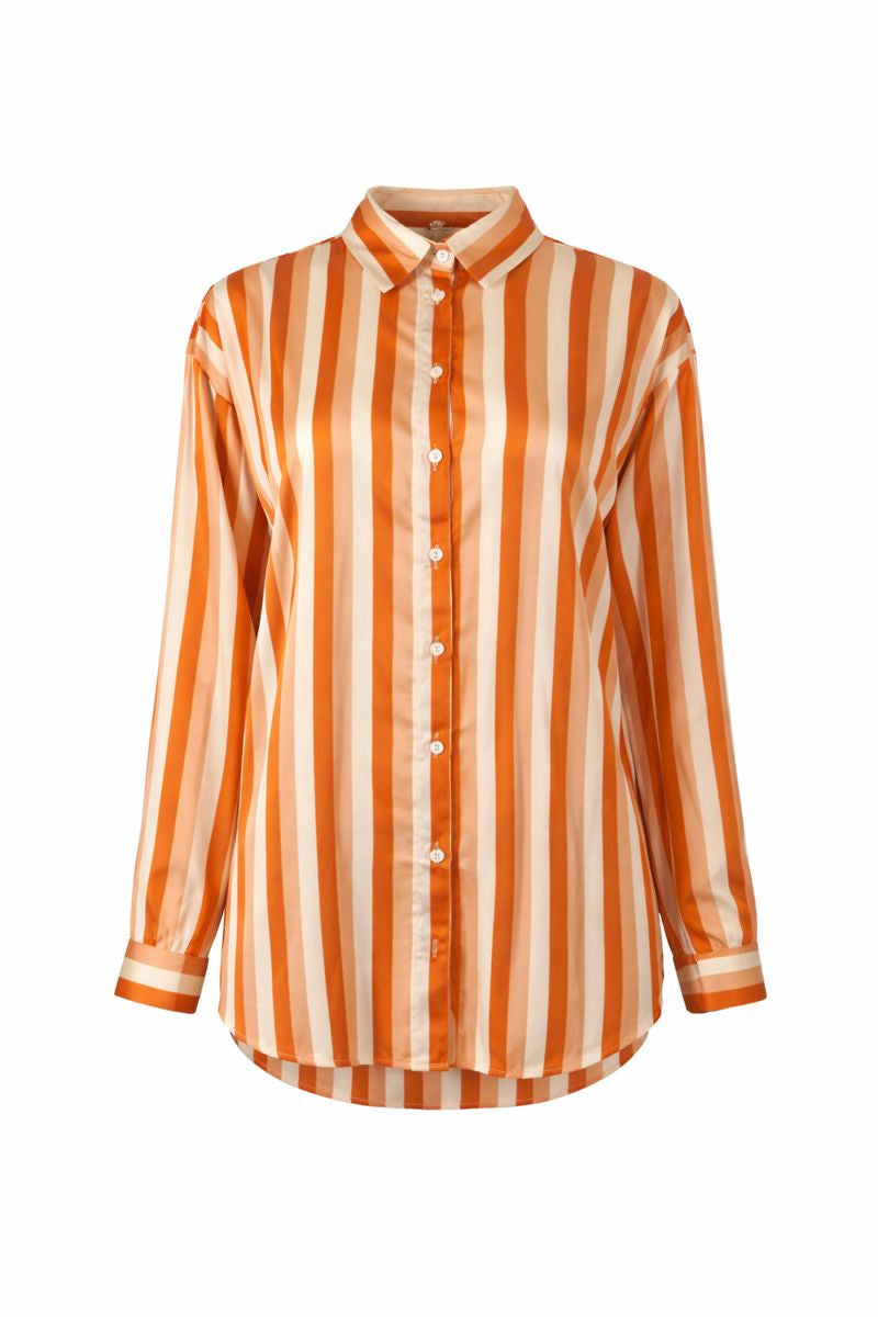 Satinbluse mit Streifenmuster - Orange