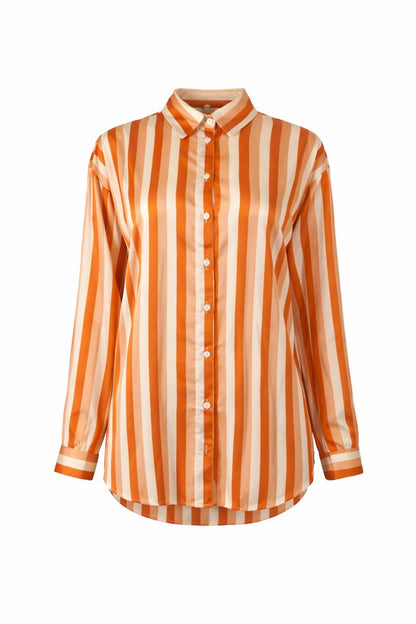 Satinbluse mit Streifenmuster - Orange