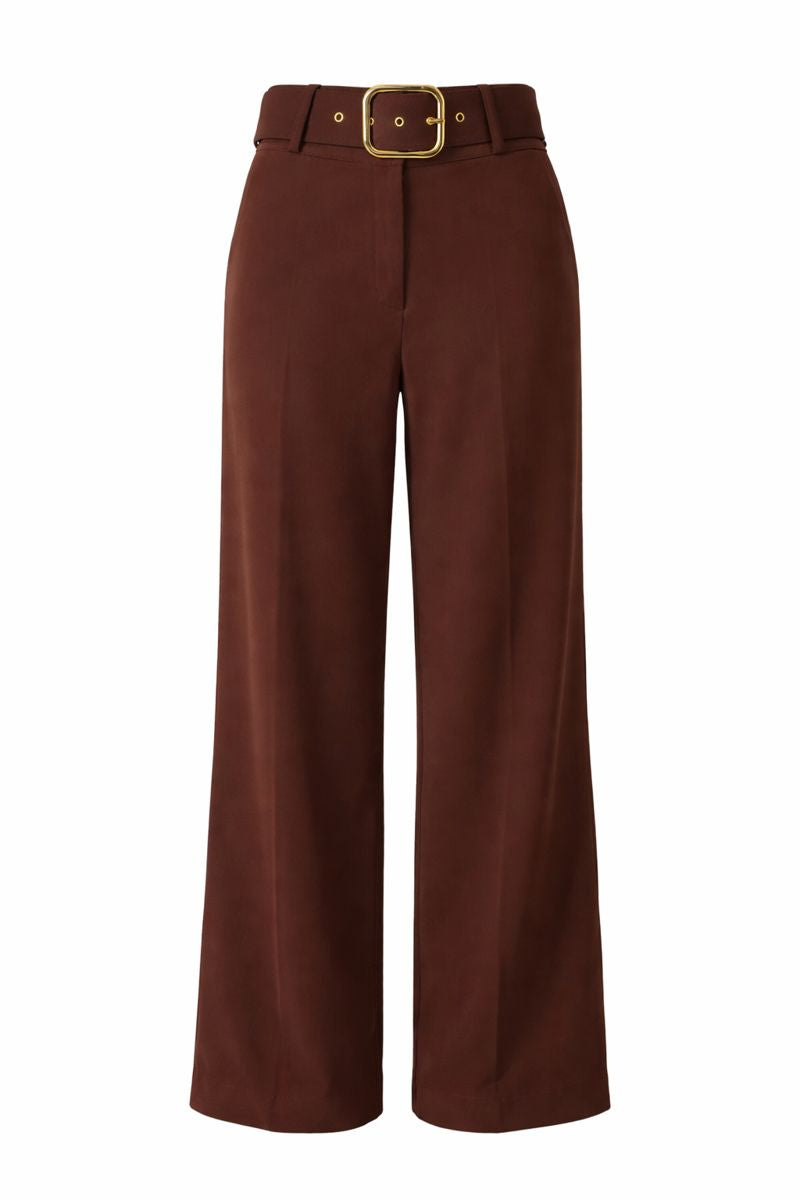 High-Waist Falthose mit Gürtel - Rostbraun