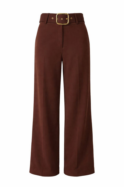 High-Waist Falthose mit Gürtel - Rostbraun