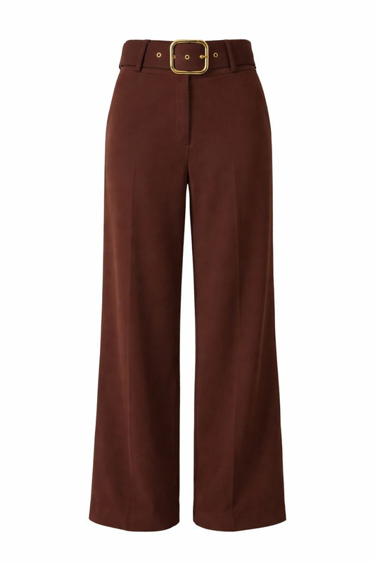 High-Waist Falthose mit Gürtel - Rostbraun